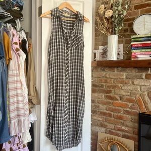 Lightweight Check Print Button Up Midi Dress